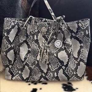 Anne Klein Black and White Snake Print Tote